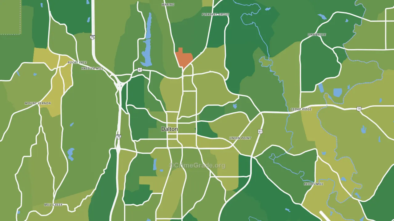 Dalton, GA Map of Vehicle Theft Rates