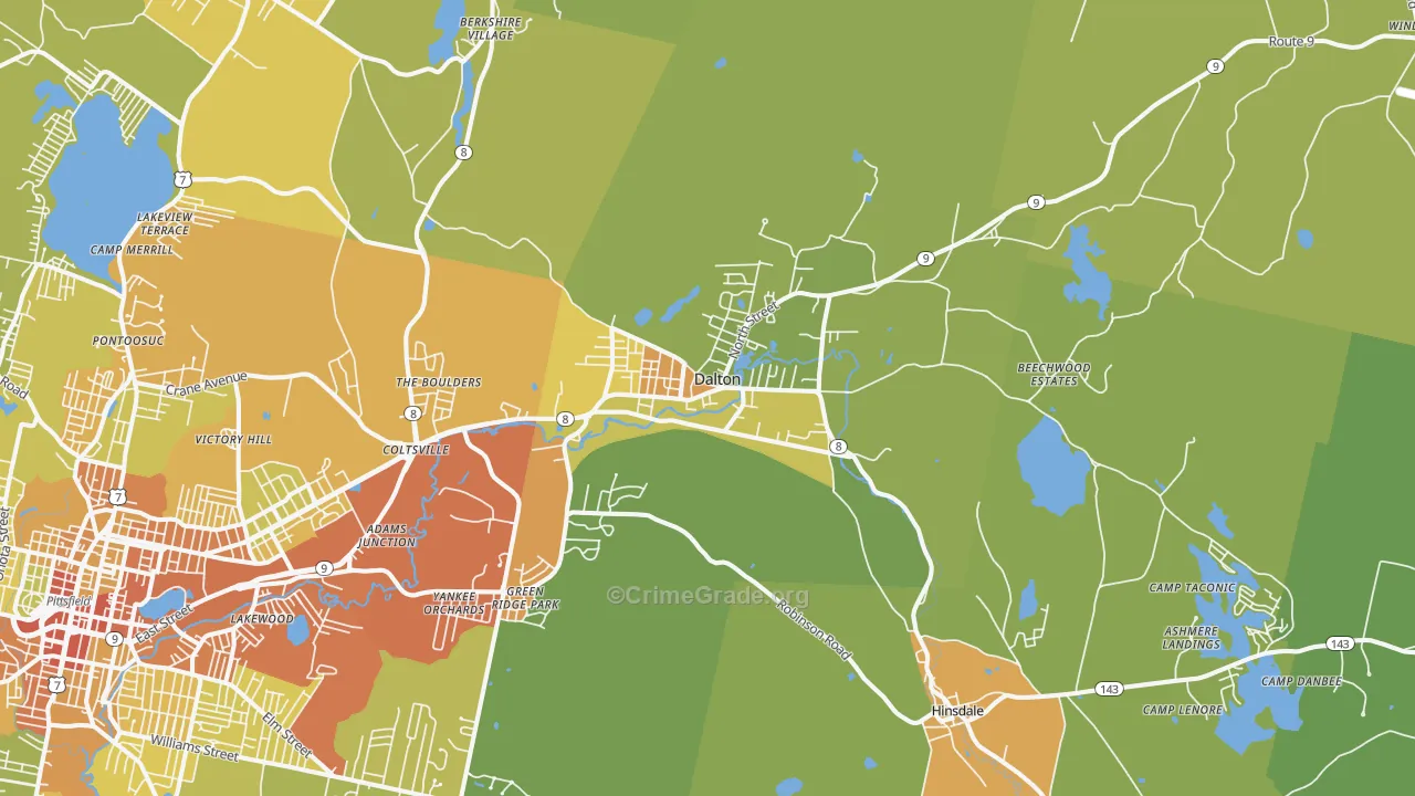 Dalton, MA Map of Vehicle Theft Rates