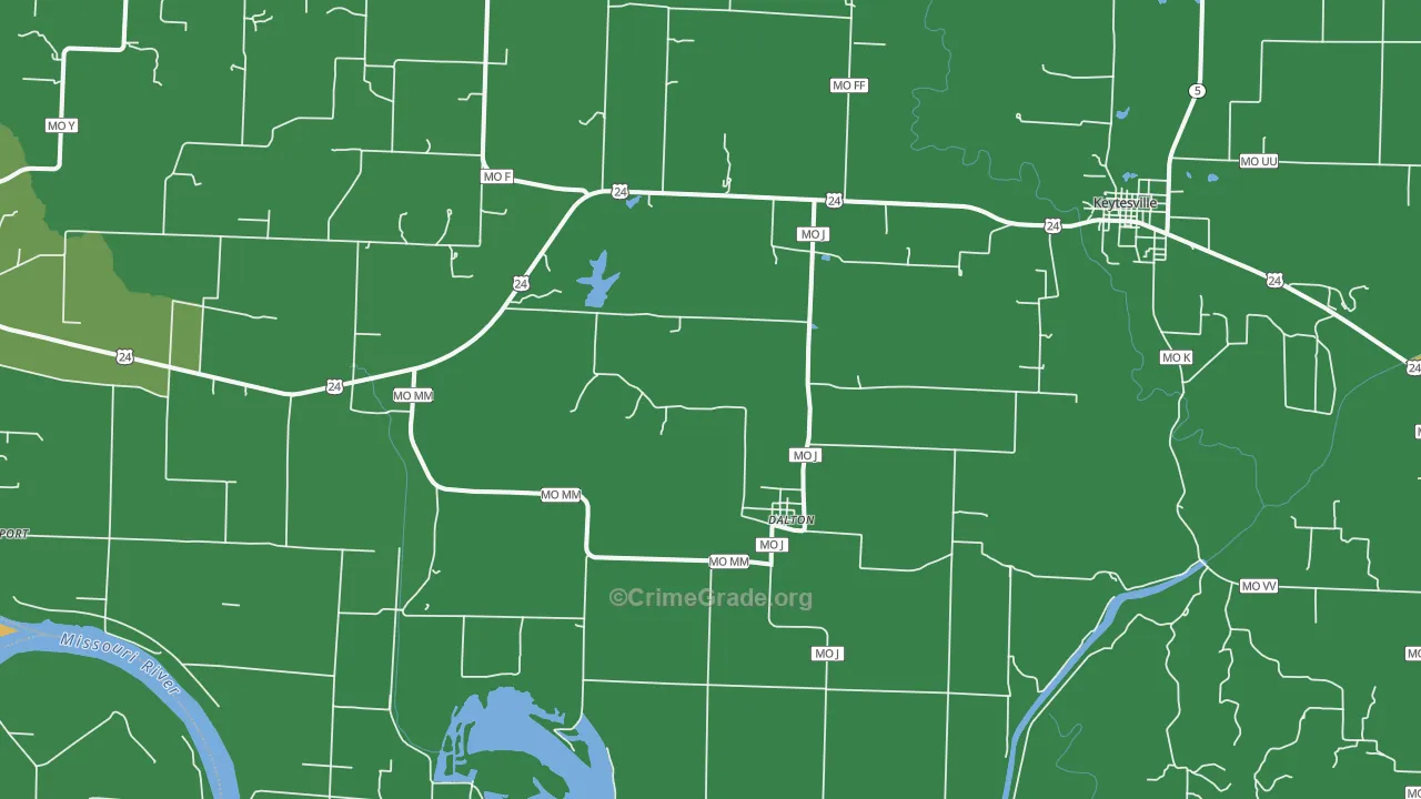 Dalton, MO Map of Vehicle Theft Rates