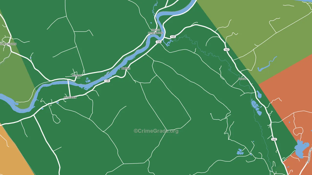 Dalton, NH Map of Vehicle Theft Rates