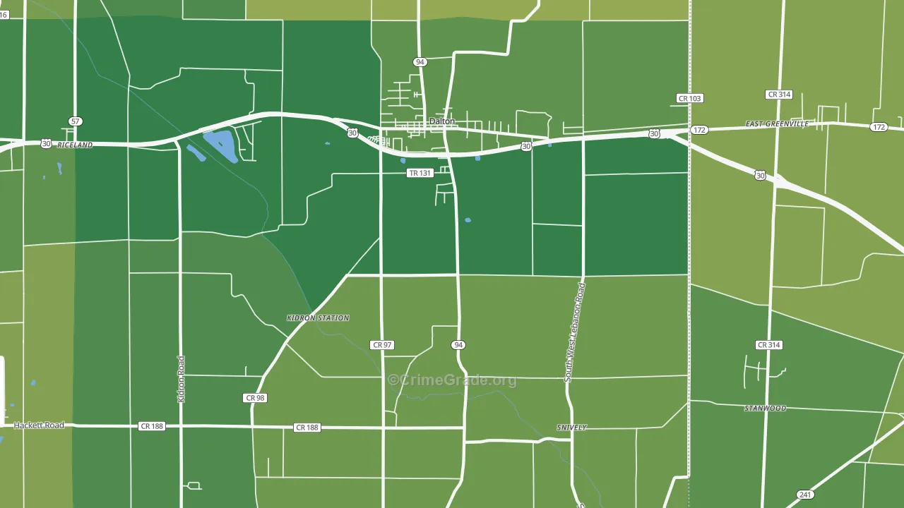 Dalton, OH Map of Vehicle Theft Rates