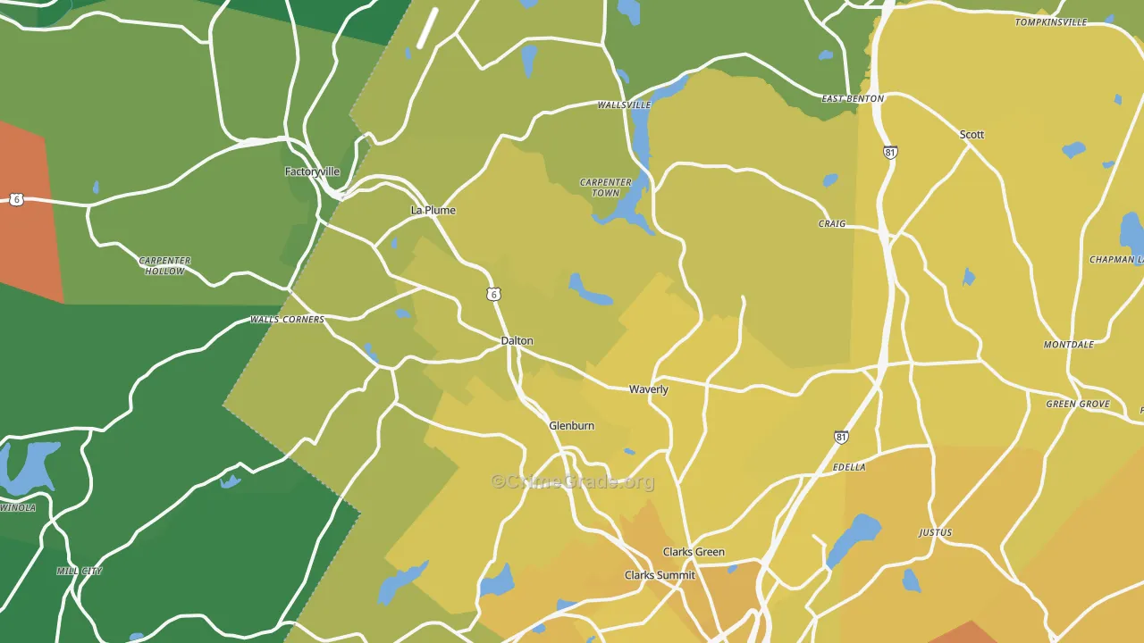 Dalton, PA Map of Vehicle Theft Rates
