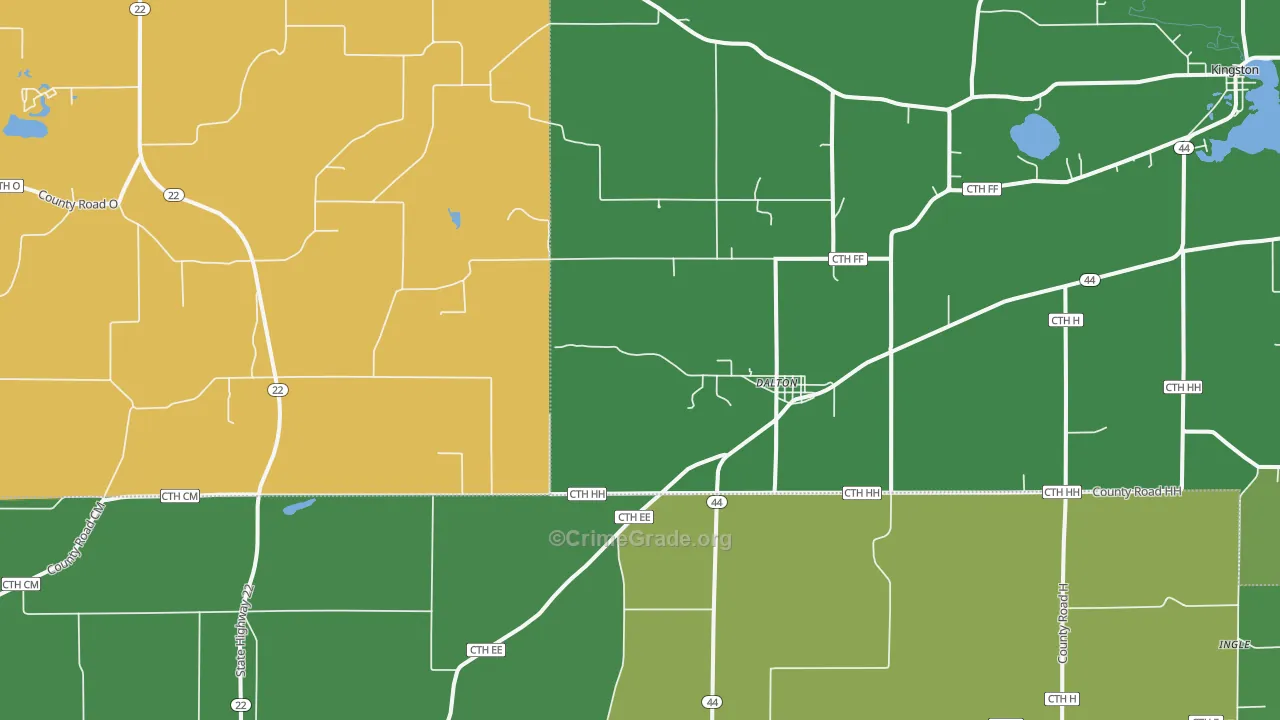Dalton, WI Map of Vehicle Theft Rates