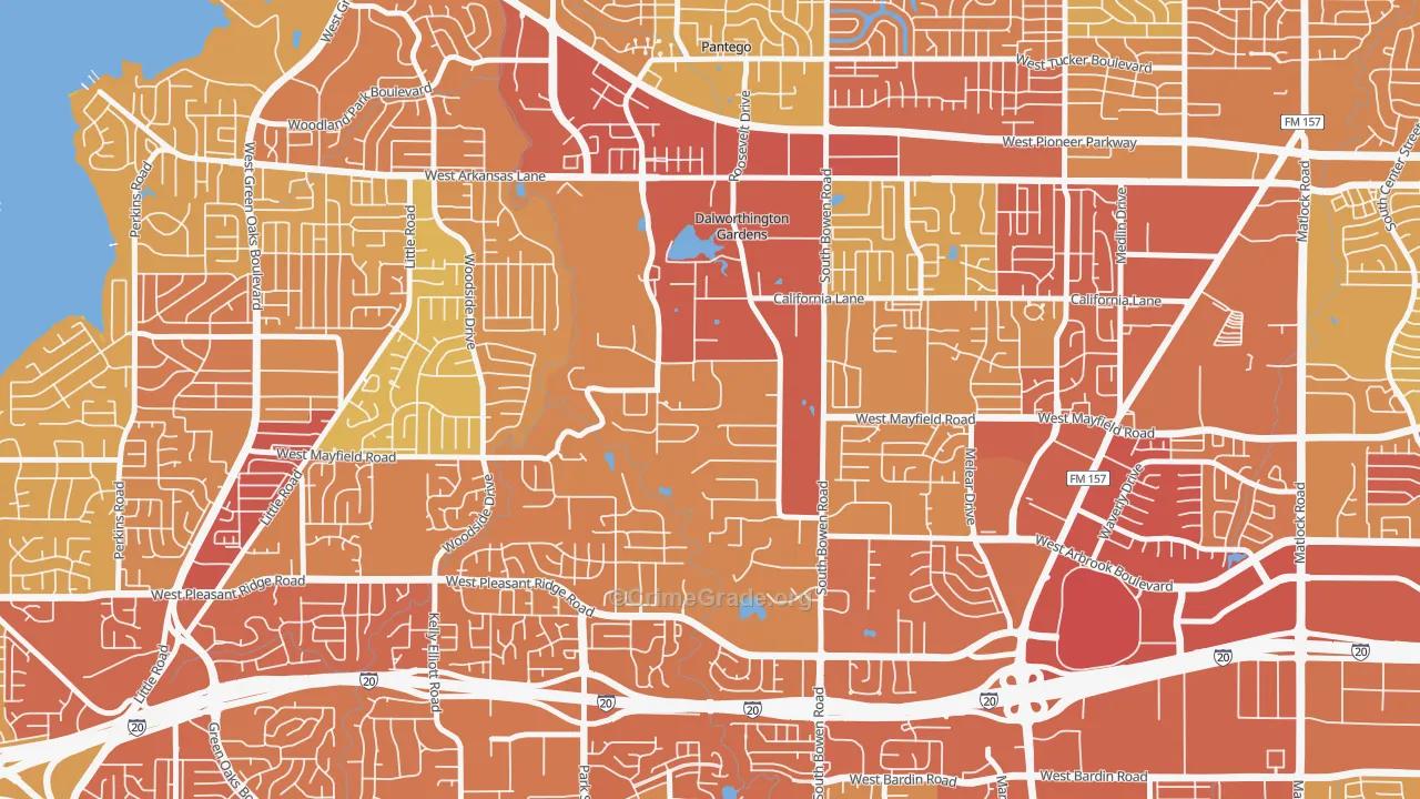 Dalworthington Gardens, TX Map of Vehicle Theft Rates