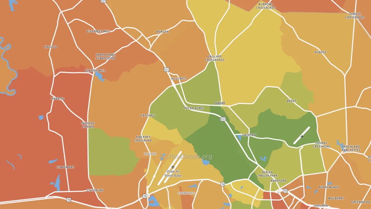 Dalzell, SC Map of Vehicle Theft Rates