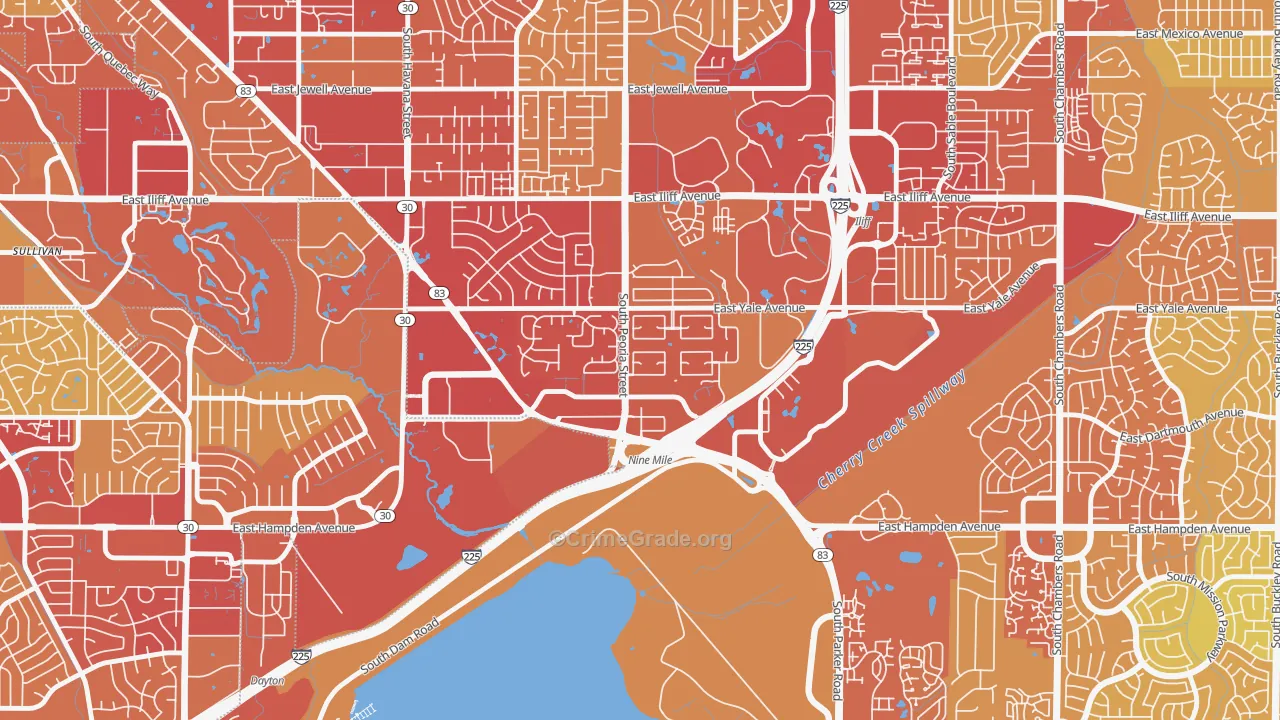 Dam East-West, Aurora, CO Map of Vehicle Theft Rates
