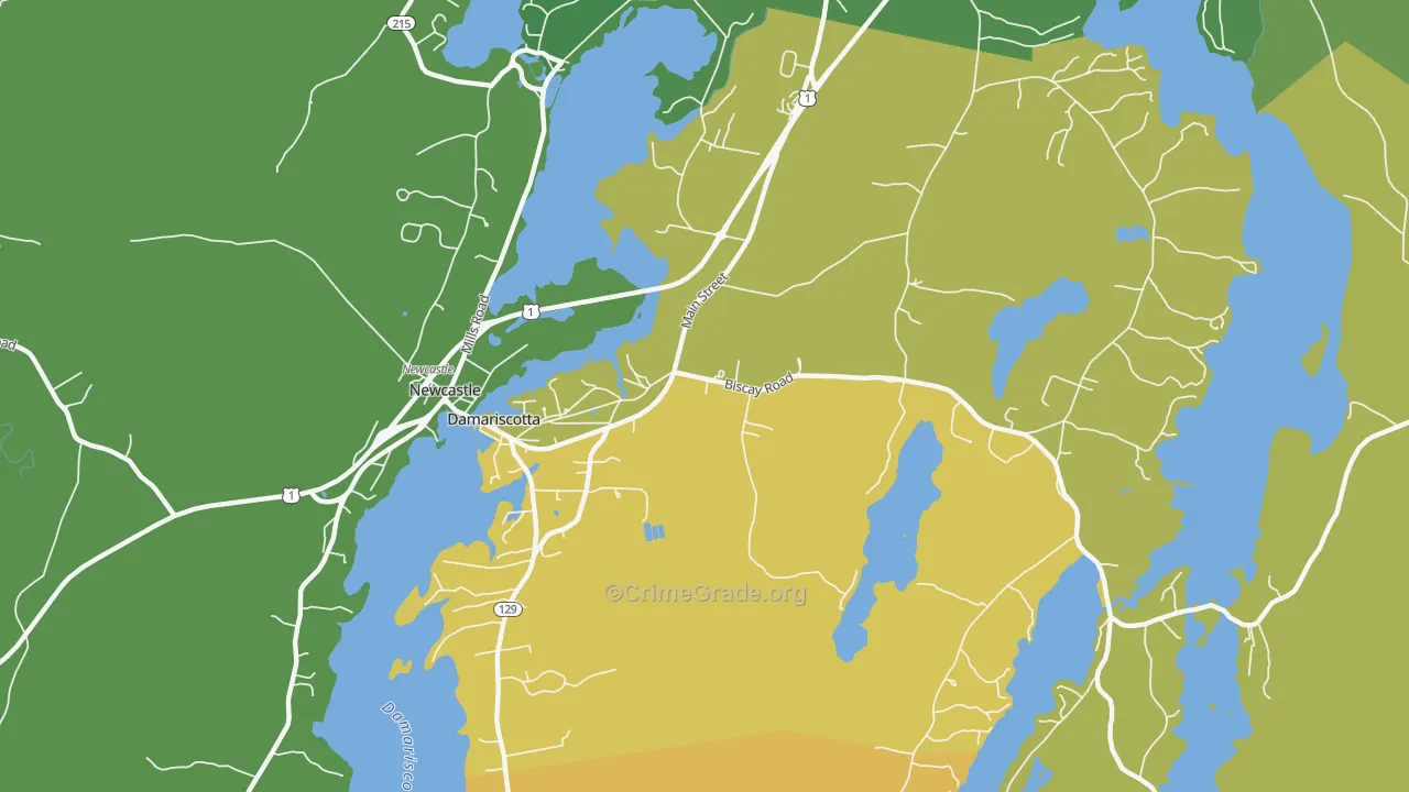 Damariscotta, ME Map of Vehicle Theft Rates