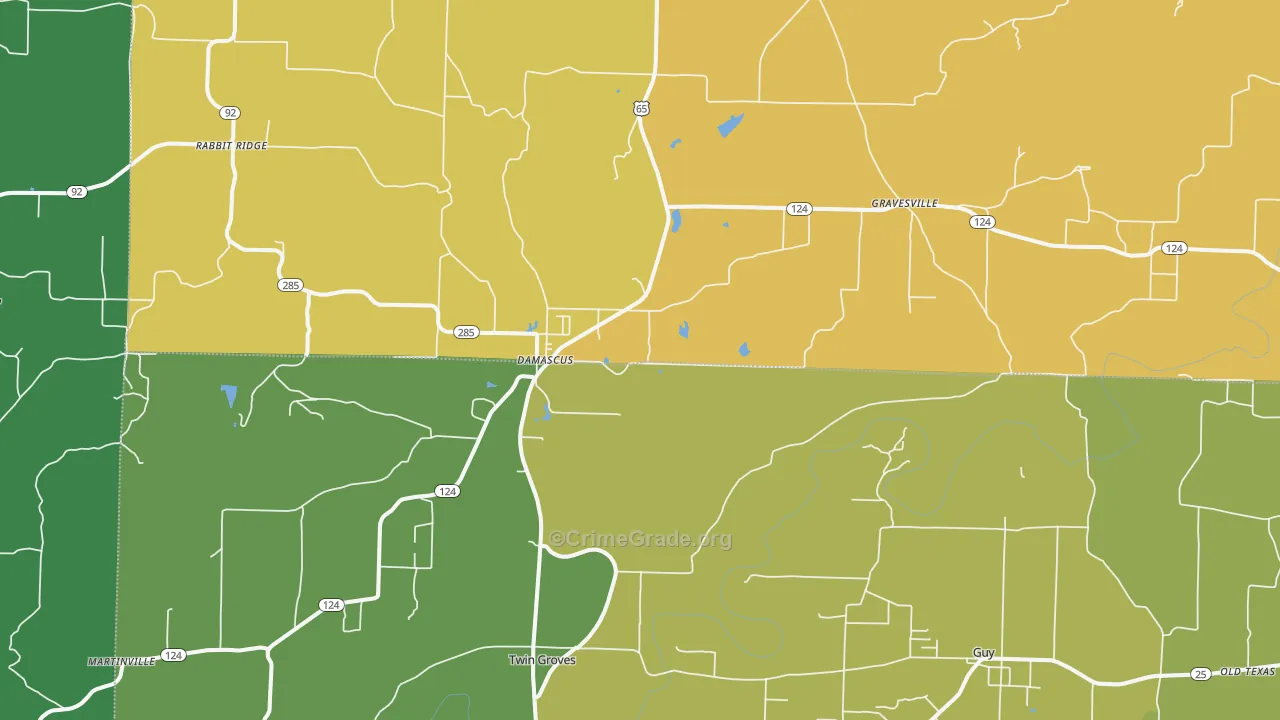 Damascus, AR Map of Vehicle Theft Rates