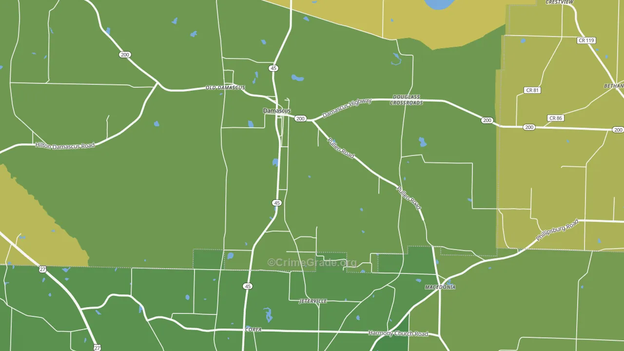 Damascus, GA Map of Vehicle Theft Rates