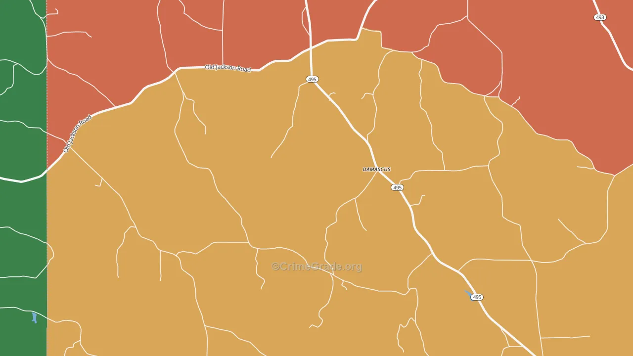 Damascus, MS Map of Vehicle Theft Rates