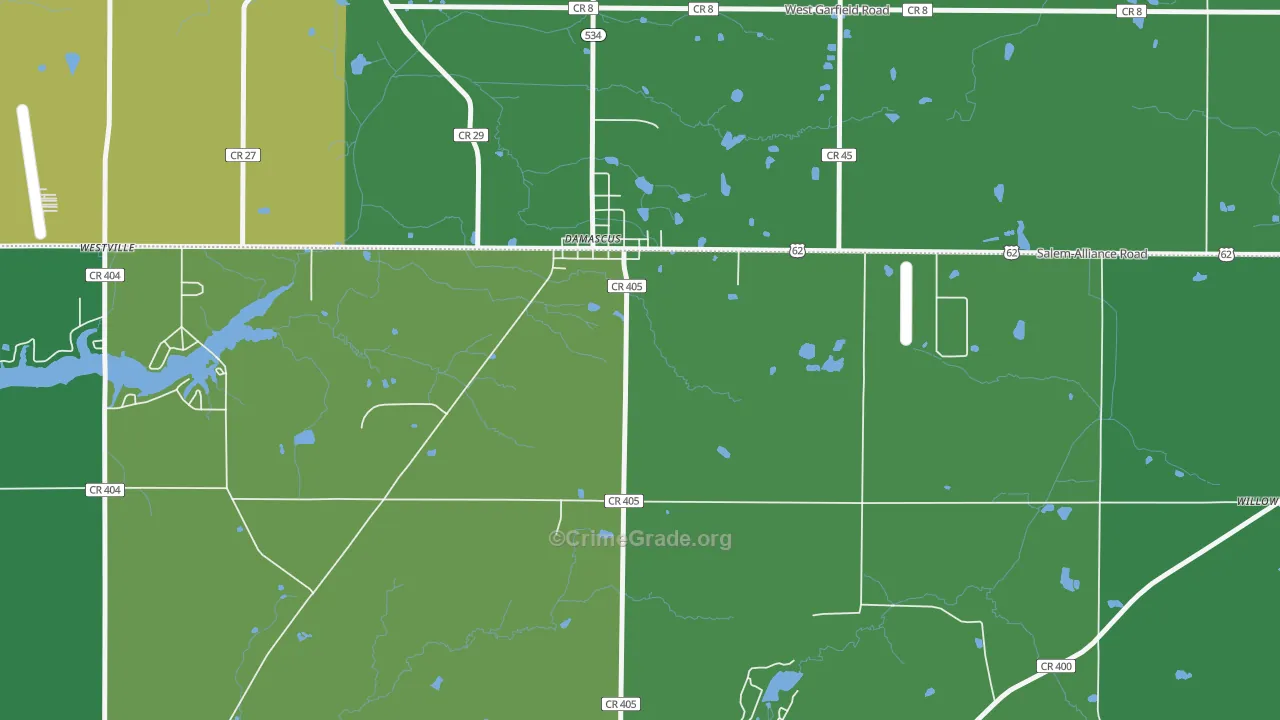 Damascus, OH Map of Vehicle Theft Rates