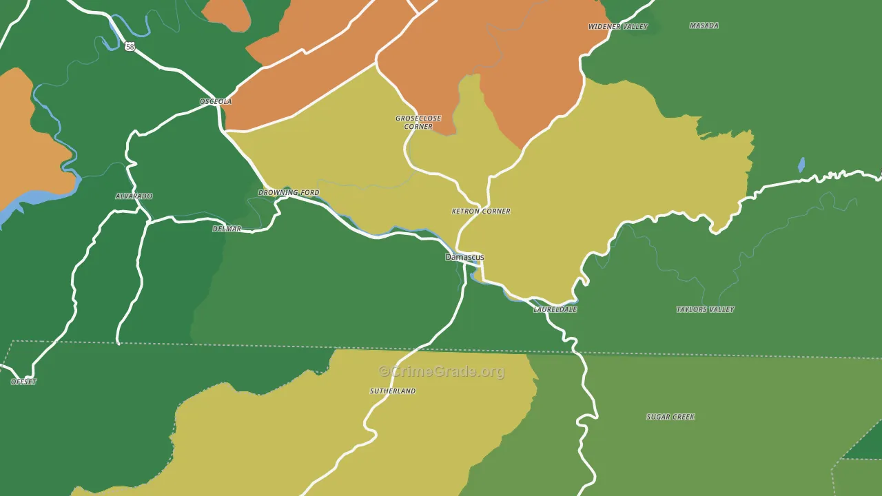 Damascus, VA Map of Vehicle Theft Rates