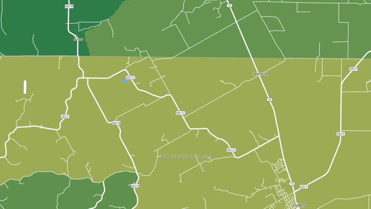 Dameron, MO Map of Vehicle Theft Rates