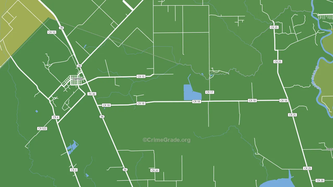 Damon, TX Map of Vehicle Theft Rates