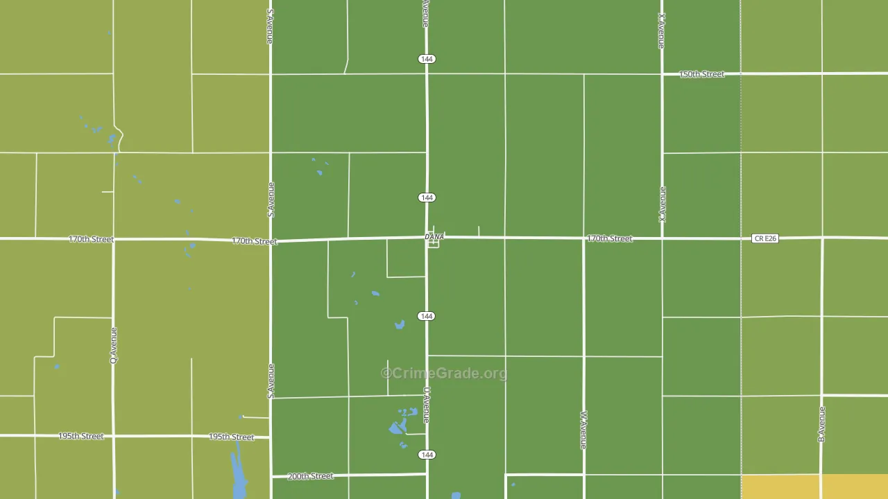 Dana, IA Map of Vehicle Theft Rates
