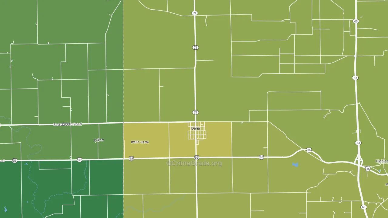 Dana, IN Map of Vehicle Theft Rates