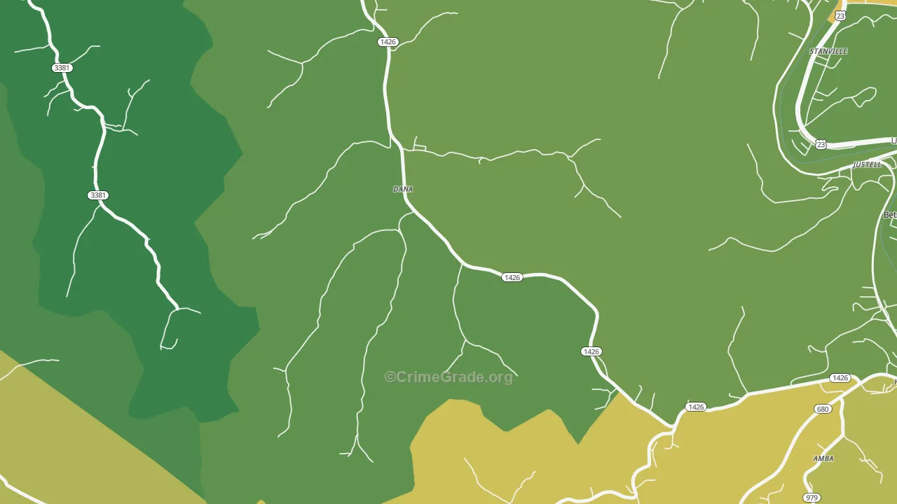 Dana, KY Map of Vehicle Theft Rates