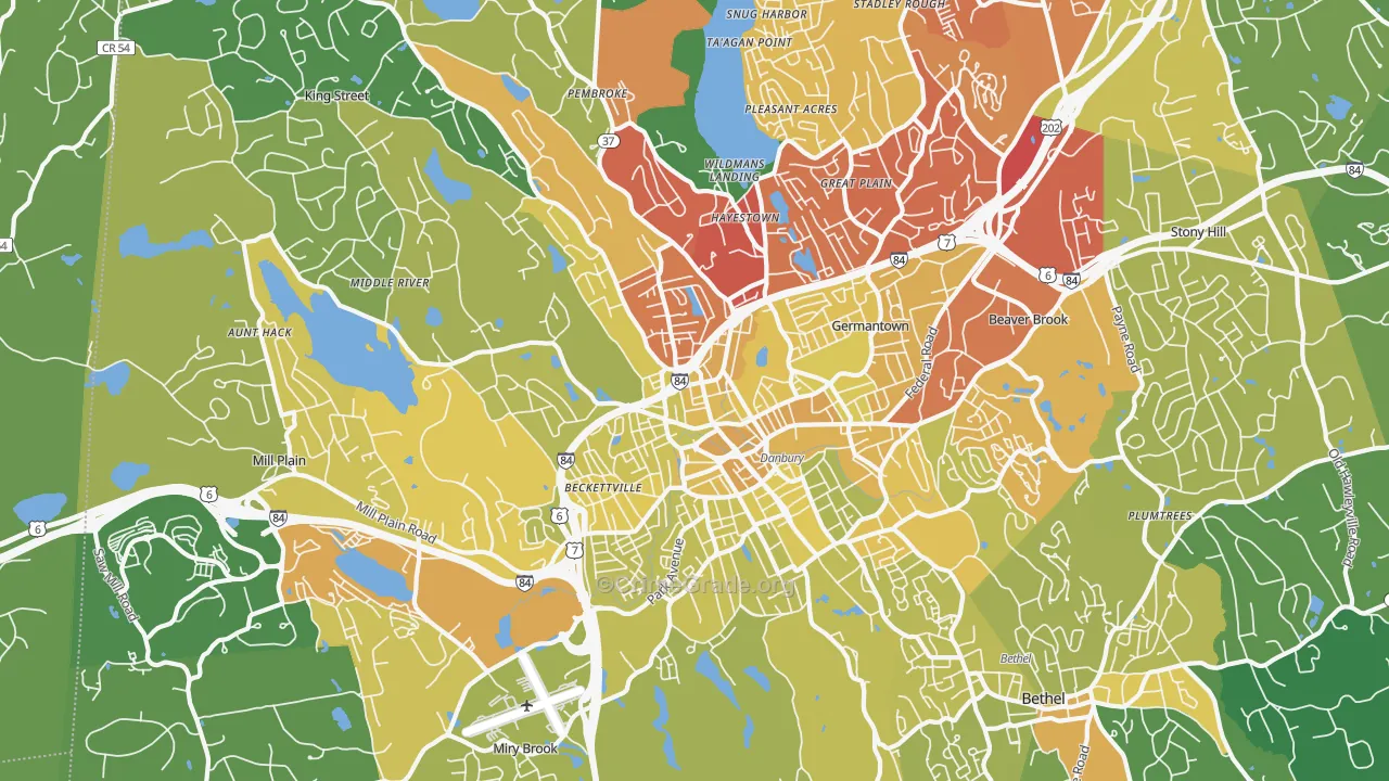 Danbury, CT Map of Vehicle Theft Rates