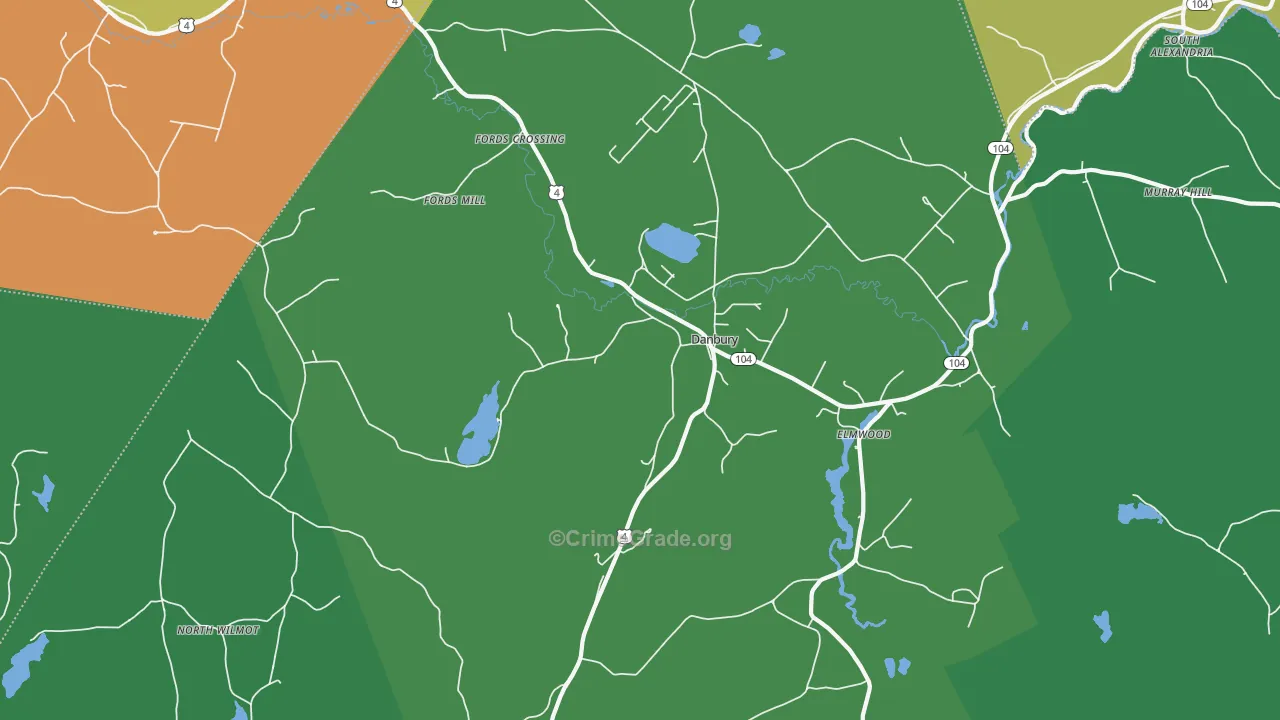 Danbury, NH Map of Vehicle Theft Rates