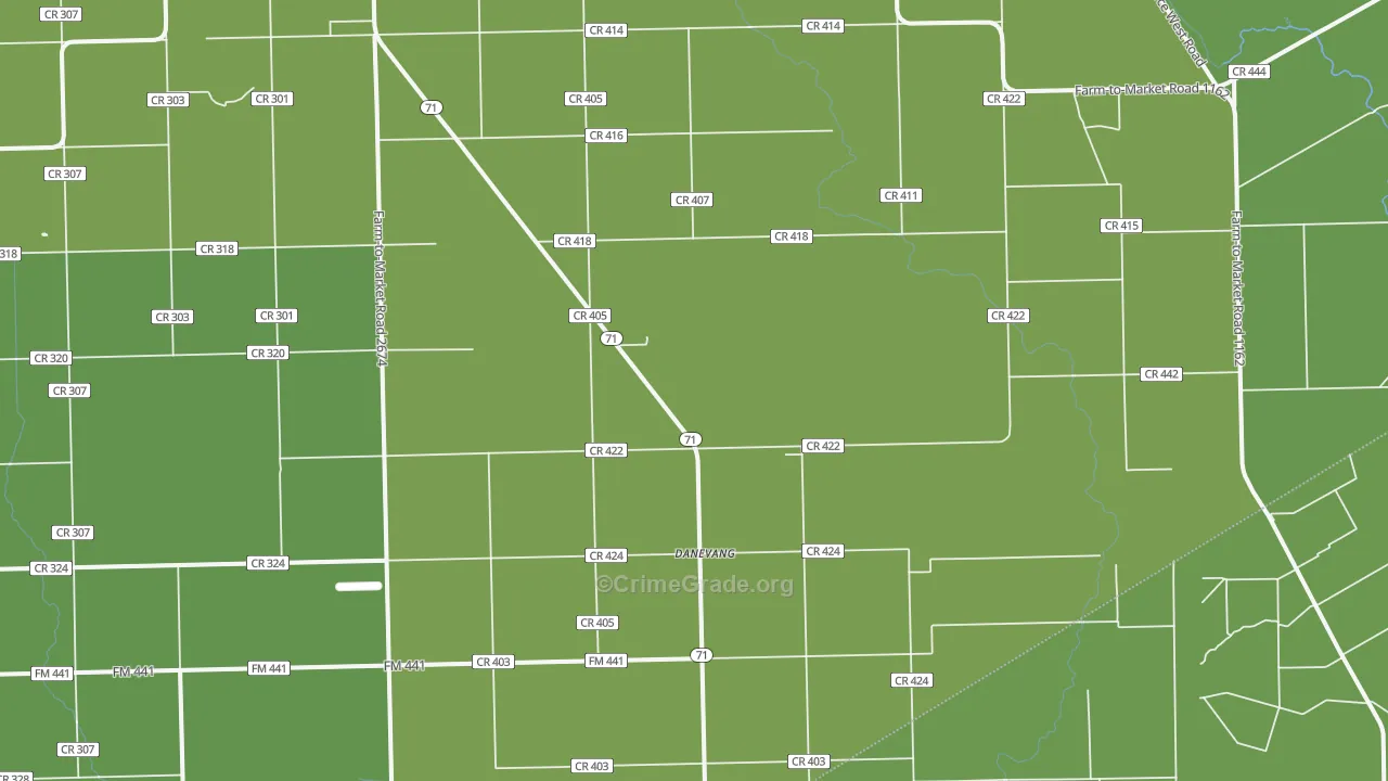 Danevang, TX Map of Vehicle Theft Rates
