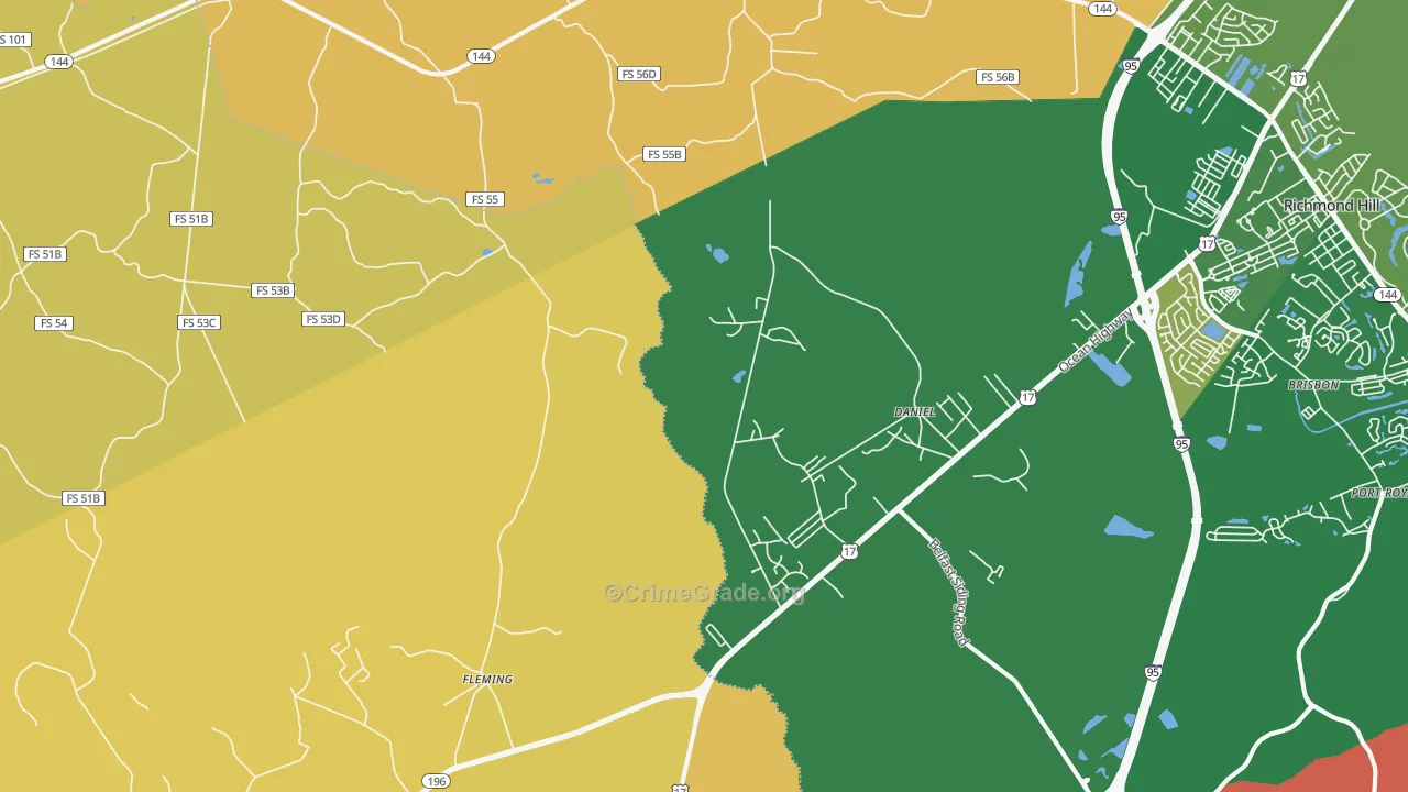 Daniel, GA Map of Vehicle Theft Rates