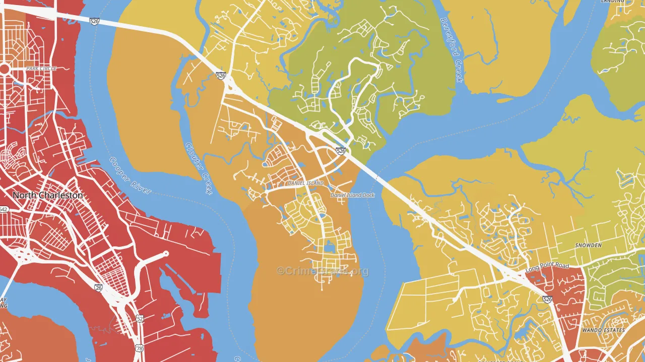 Daniel Island, Charleston, SC Map of Vehicle Theft Rates