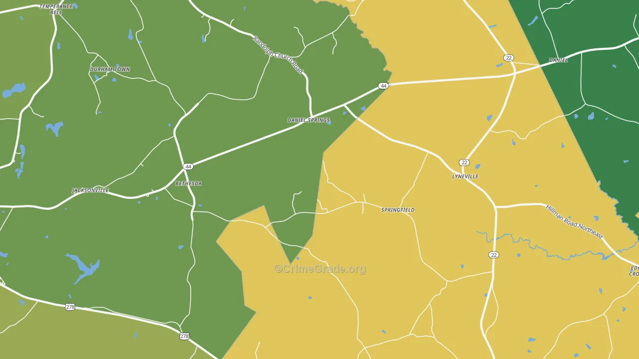 Daniel Springs, GA Map of Vehicle Theft Rates