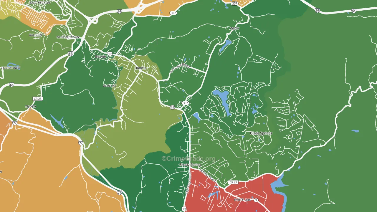 Daniels, WV Map of Vehicle Theft Rates