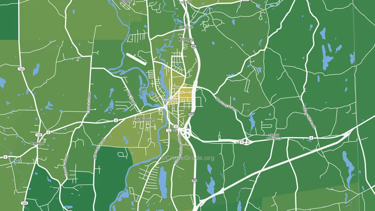 Danielson, CT Map of Vehicle Theft Rates
