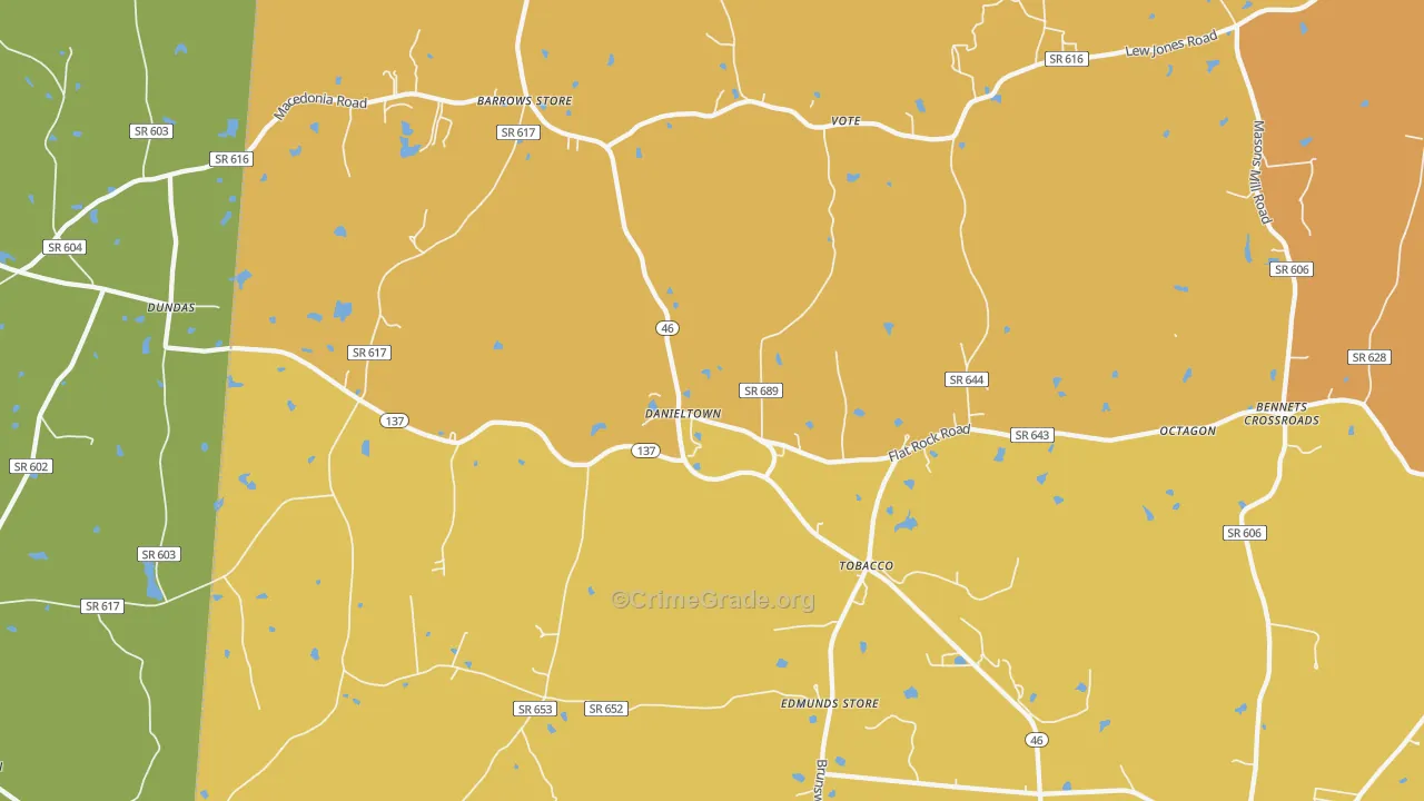 Danieltown, VA Map of Vehicle Theft Rates