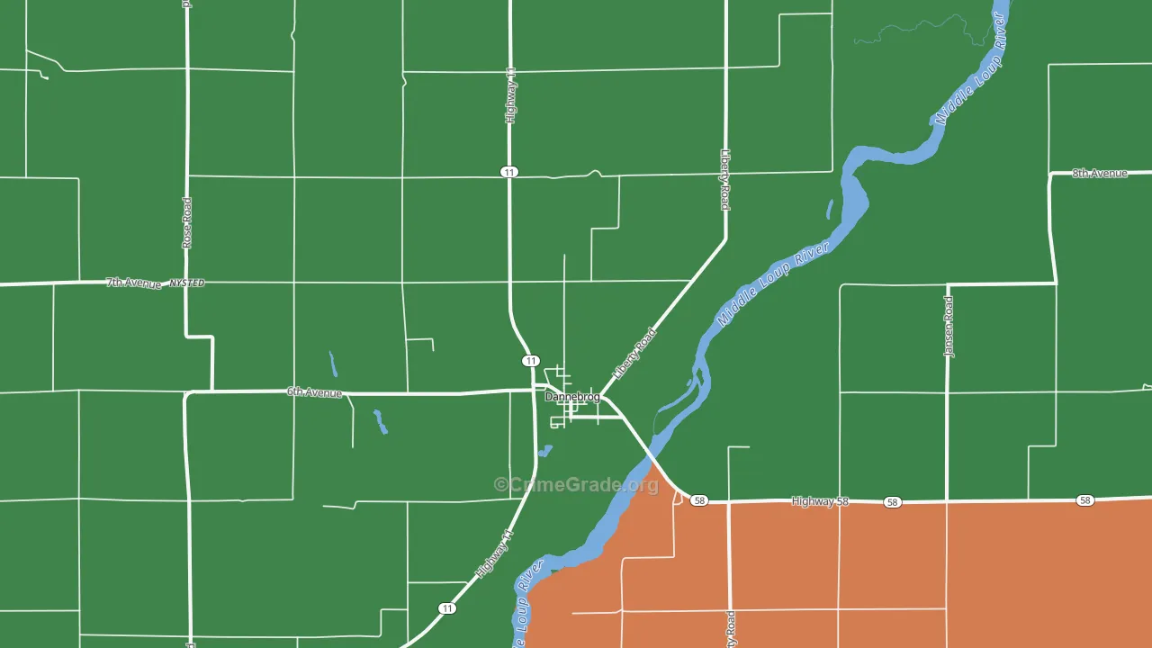 Dannebrog, NE Map of Vehicle Theft Rates
