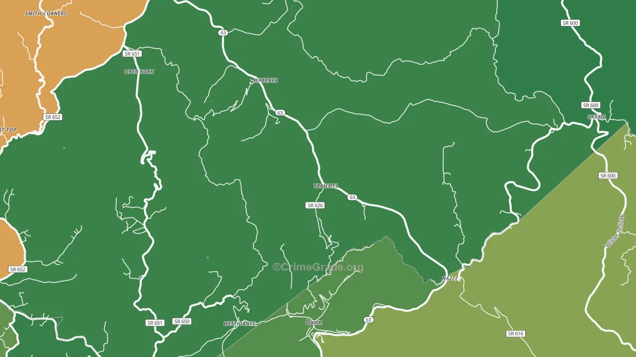 Dante, VA Map of Vehicle Theft Rates
