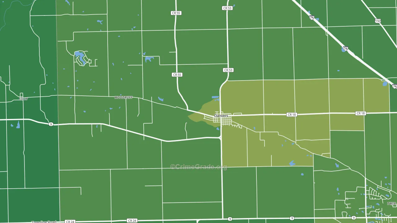 Danvers, IL Map of Vehicle Theft Rates