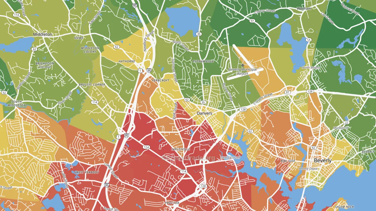 Danvers, MA Map of Vehicle Theft Rates