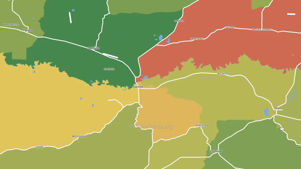 Danville, AR Map of Vehicle Theft Rates