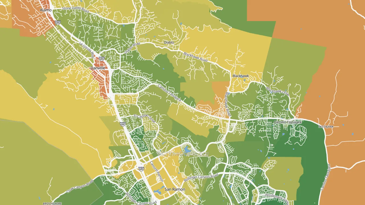 Danville, CA Map of Vehicle Theft Rates