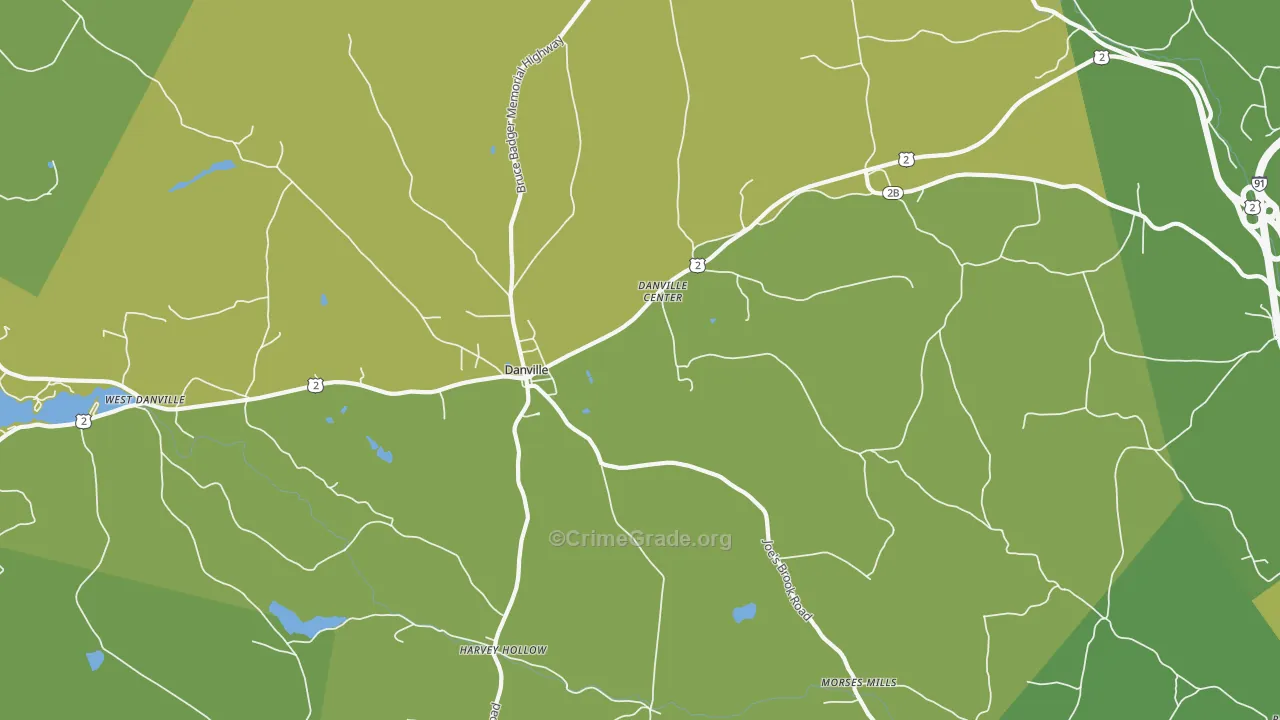 Danville Center, VT Map of Vehicle Theft Rates