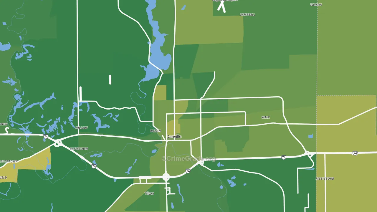 Danville, IL Map of Vehicle Theft Rates