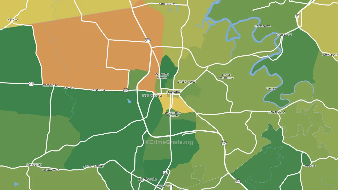 Danville, KY Map of Vehicle Theft Rates