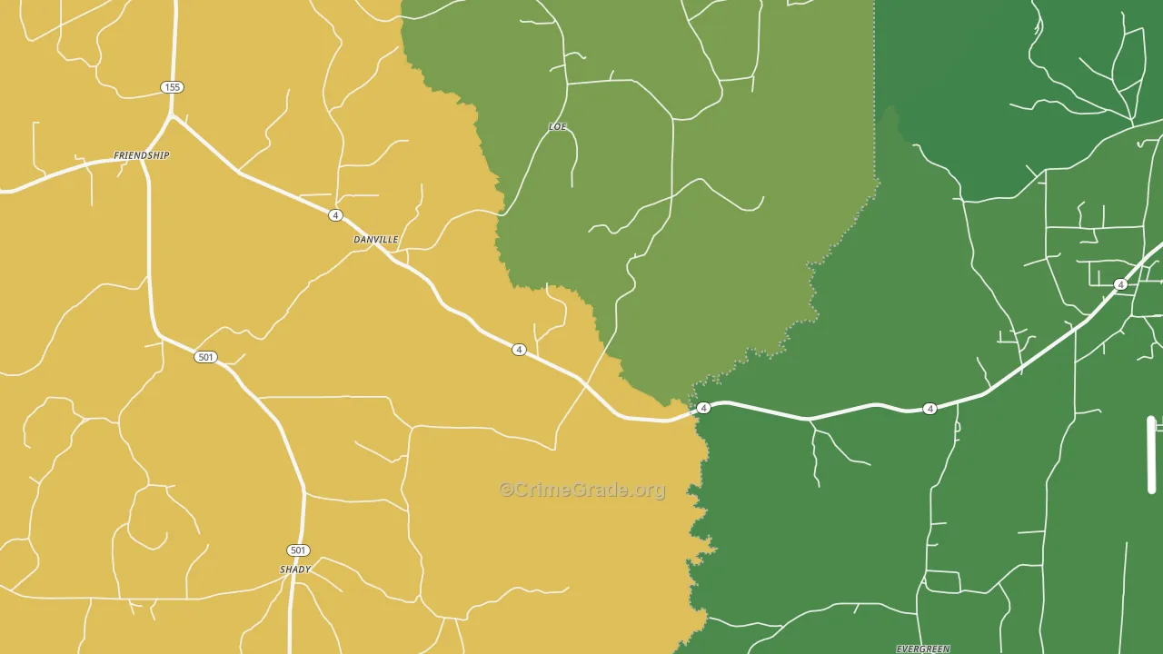Danville, LA Map of Vehicle Theft Rates