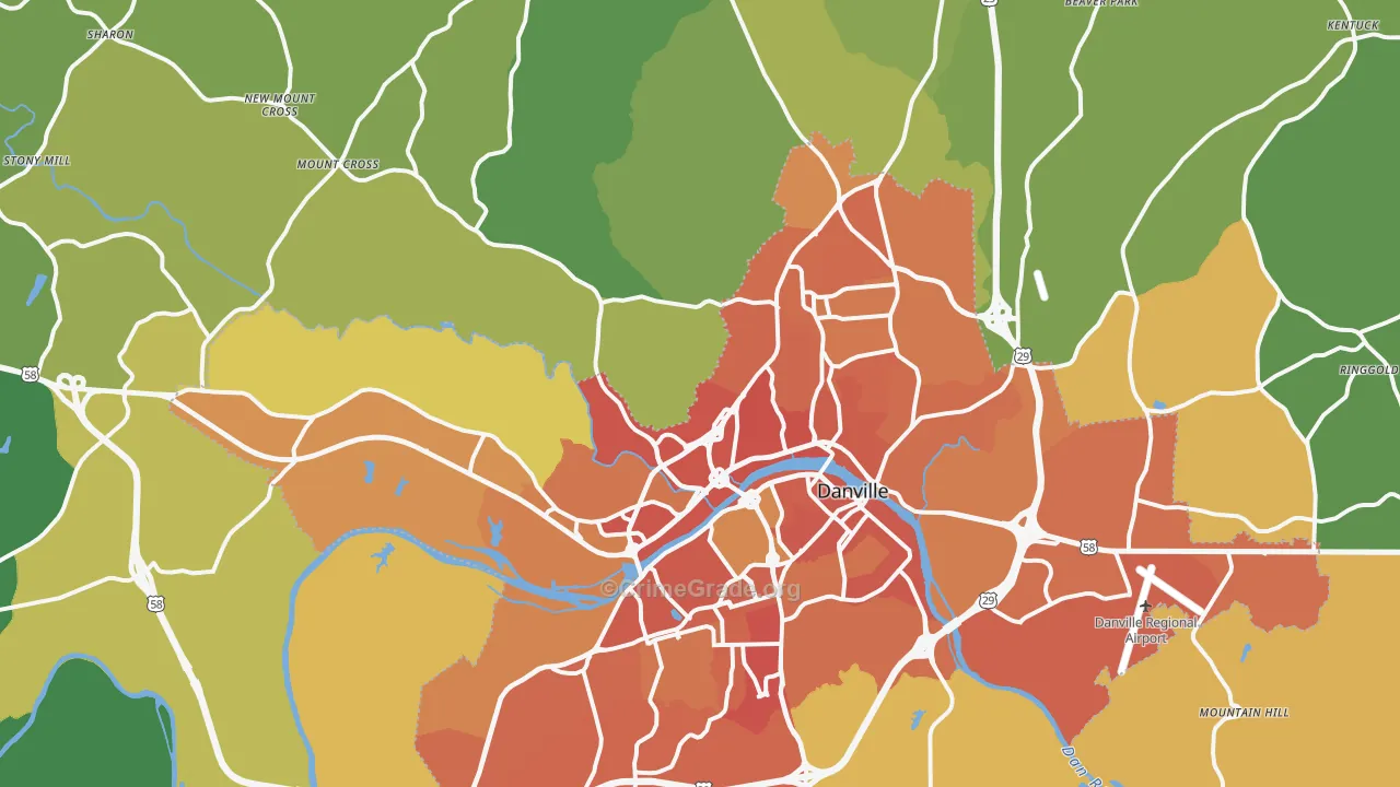 Danville, VA Map of Vehicle Theft Rates