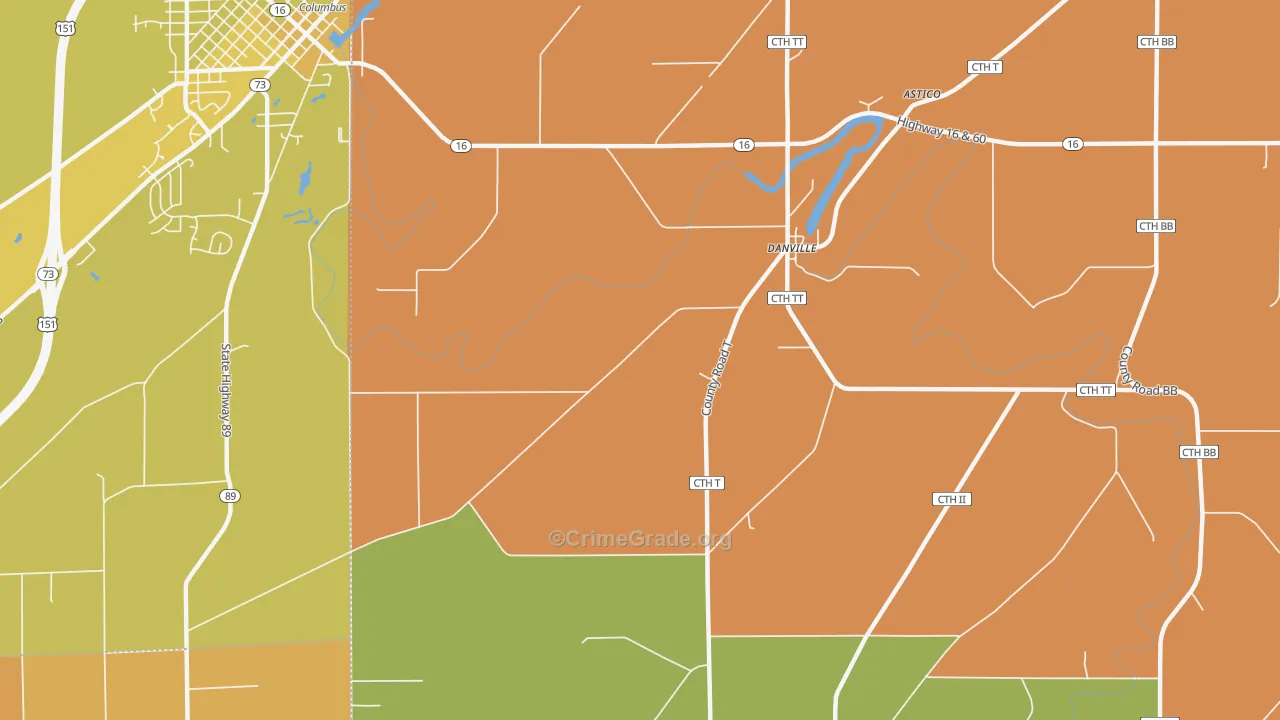 Danville, WI Map of Vehicle Theft Rates