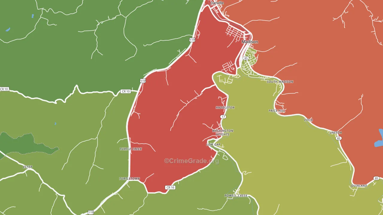 Danville, WV Map of Vehicle Theft Rates