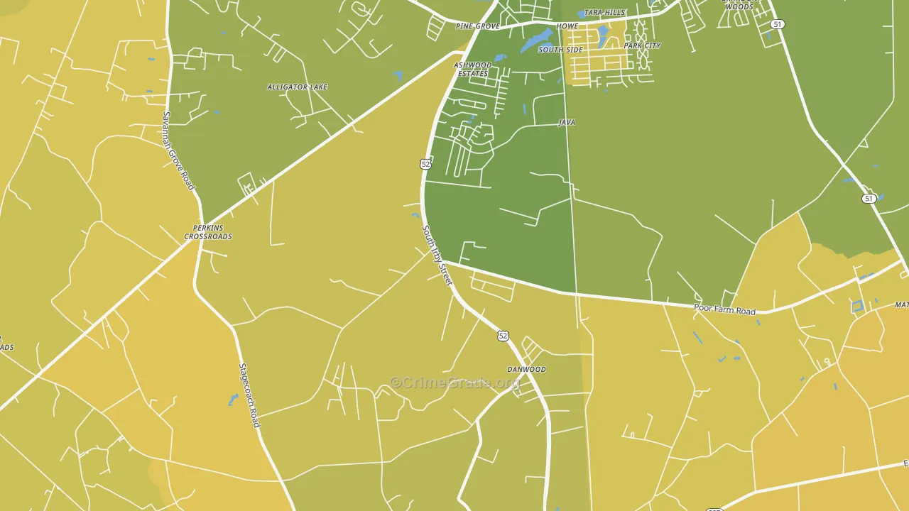 Danwood, SC Map of Vehicle Theft Rates