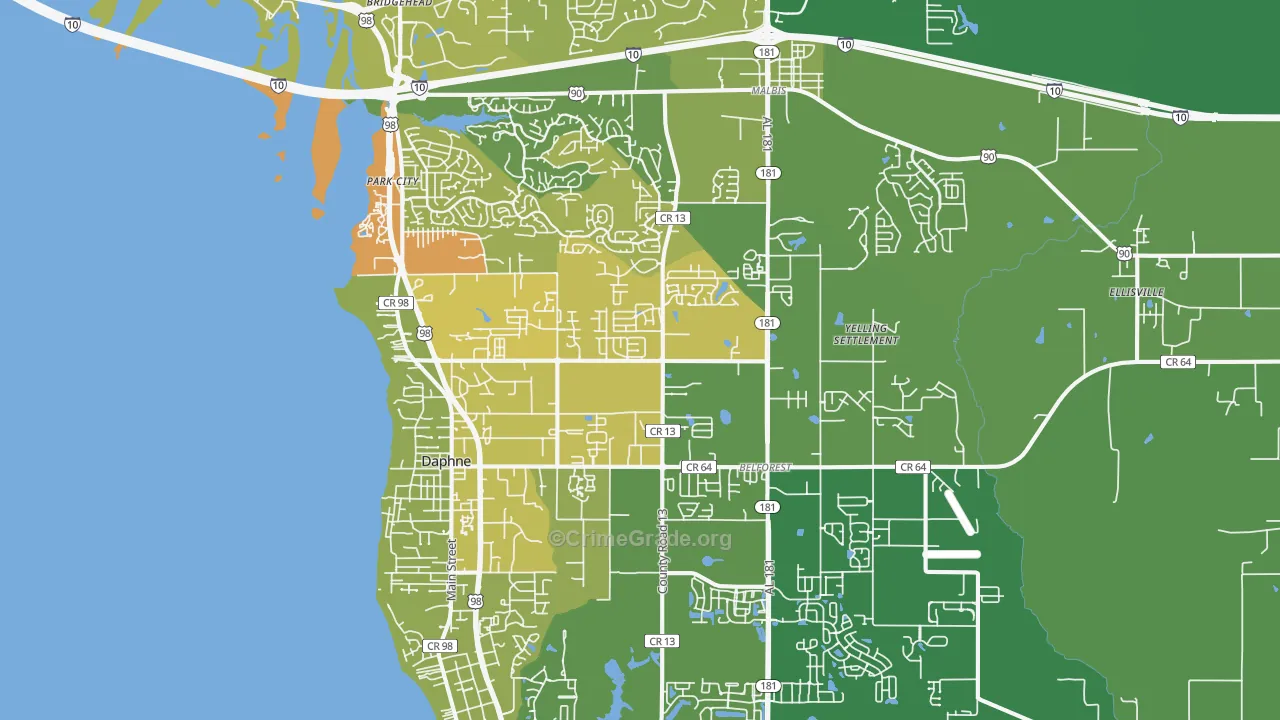 Daphne, AL Map of Vehicle Theft Rates