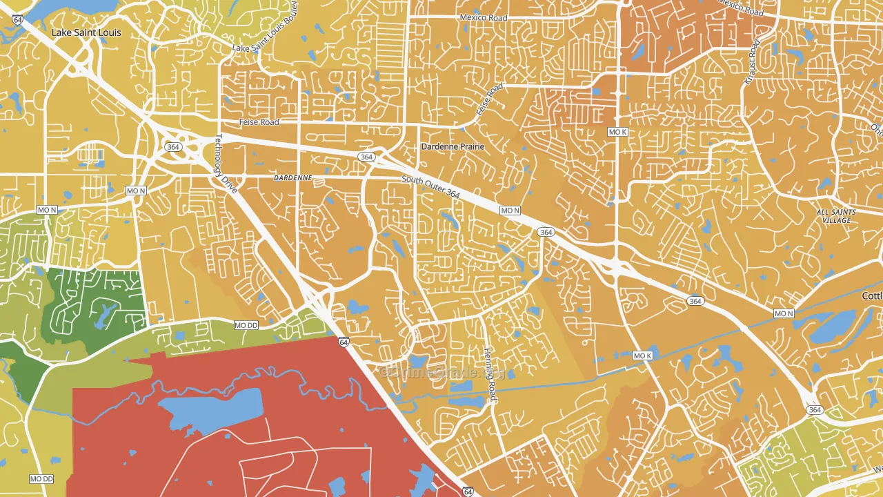 Dardenne Prairie, MO Map of Vehicle Theft Rates