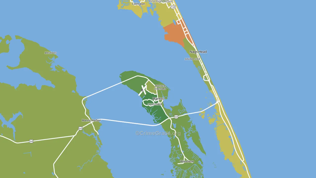 Dare County, NC Map of Vehicle Theft Rates