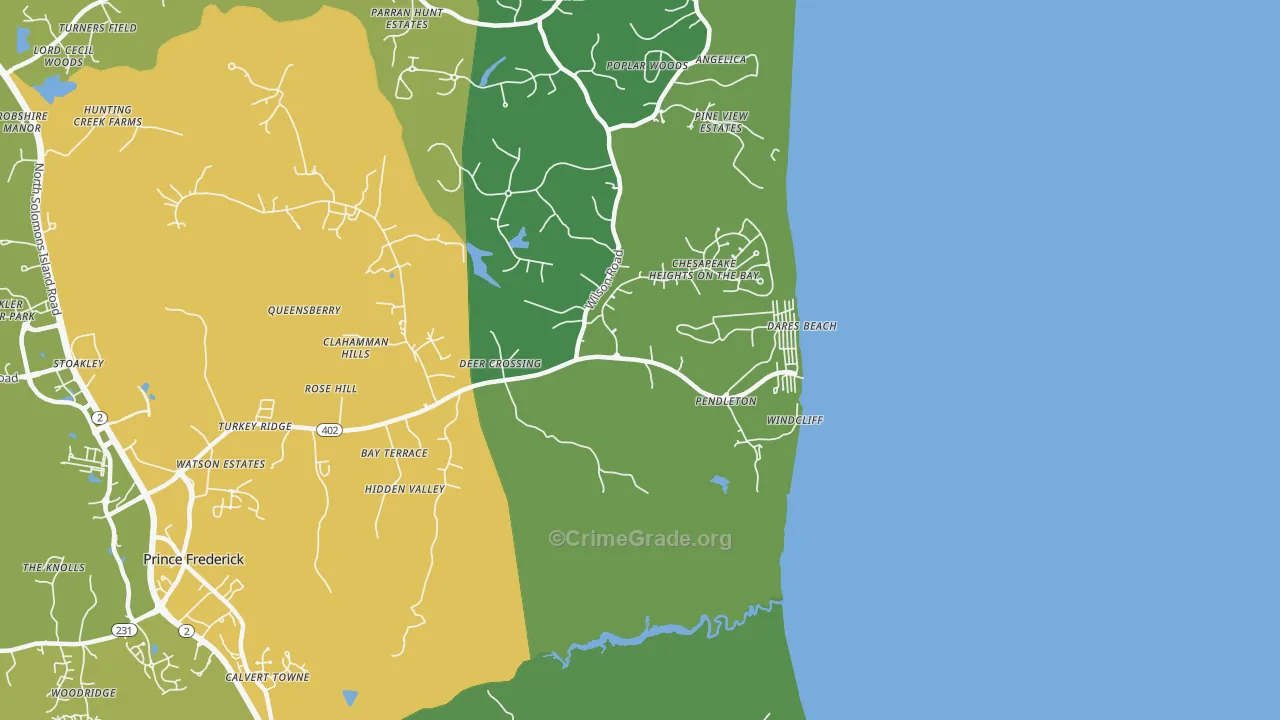 Dares Beach, MD Map of Vehicle Theft Rates