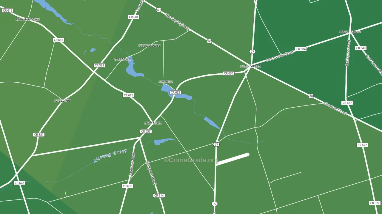 Daretown, NJ Map of Vehicle Theft Rates