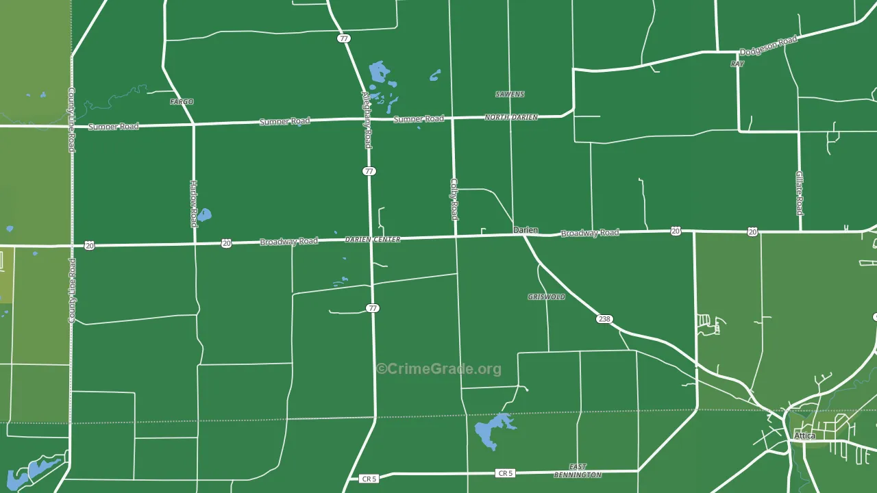 Darien Center, NY Map of Vehicle Theft Rates